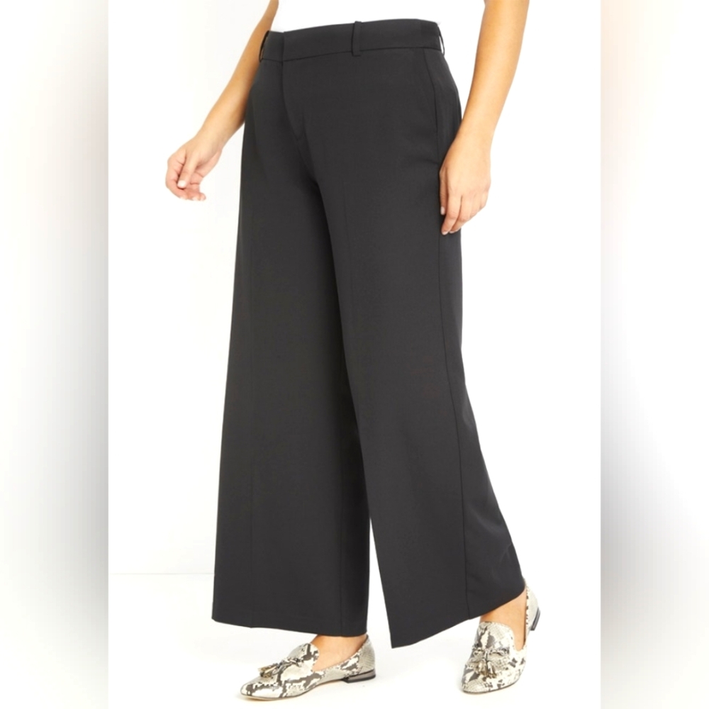 ELLOQUI Wide Leg Venice Crepe Trouser Black Plus Size 22 - Picture 5 of 8